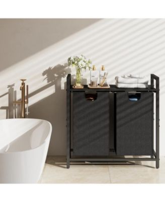 Laundry Basket Organizer, Laundry Hamper with Shelf &amp; 2 Pull-Out Removable Bags, Dirty Clothes Hamper Organizer for Laundry Room Bathroom and Dorm, 2 x 11.8 gallons (44.5L)