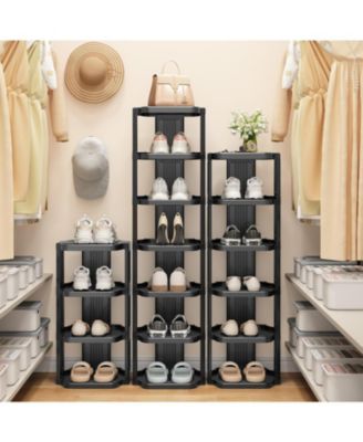 Vertical Shoe Rack: 8 Tiers Stackable Shoe Rack for Closet DIY Free Standing Shoe Organizer Small Shoe Shelf for Small Spaces and Narrow Spaces Plastic