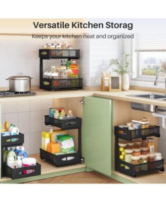 Under Sink Organizer, 2 Tier Pull out Cabinet Organizer Baskets with Mesh Sliding Drawers, Slide out Storage Shelf for Home, Kitchen, Bathroom, Pantry, Office Cabinet, Countertop(1 Pack)