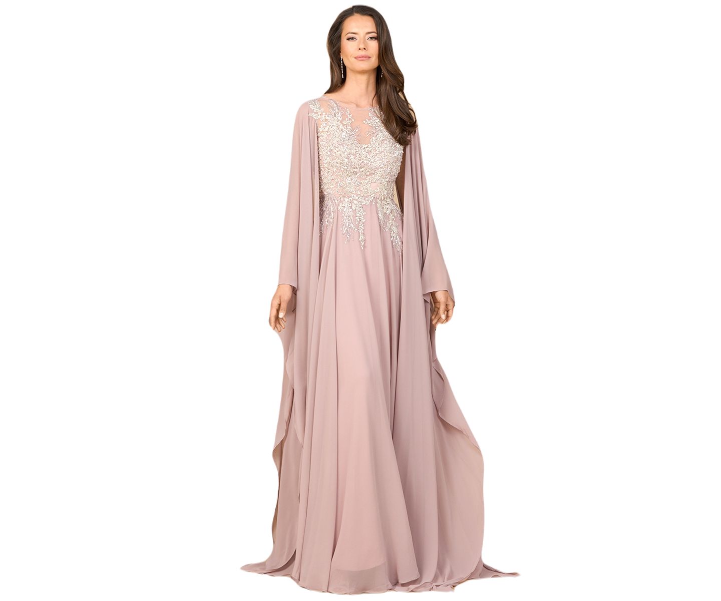 Женские платья Lara Chiffon A - line Long Gown with Cape Sleeves, цвет: Пыльный розовый — фото 1