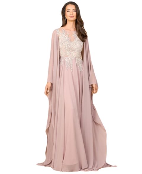 Женские платья Lara Chiffon A - line Long Gown with Cape Sleeves, цвет: Пыльный розовый