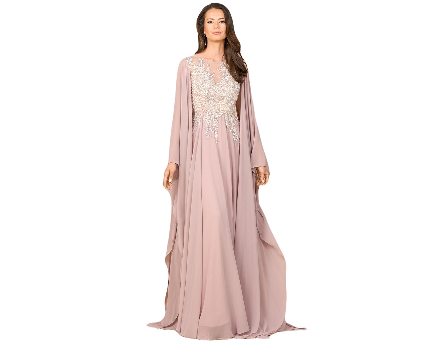 Chiffon A - line Long Gown with Cape Sleeves
