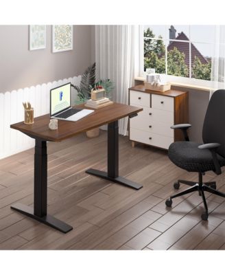 E7-COMMERCIAL 48  W Electric Adjustable Standing Desk, Black Walnut Top, Black Base