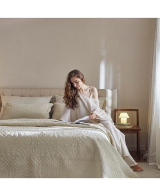 3 PCS 100% Cotton Oversized Bedspread Quilt Set Embroidery TF-Queen