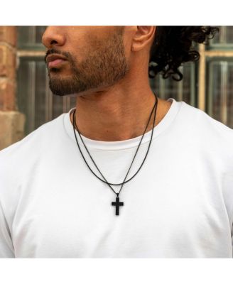 Men's Stone Cross Pendant Stealth Black - Large
