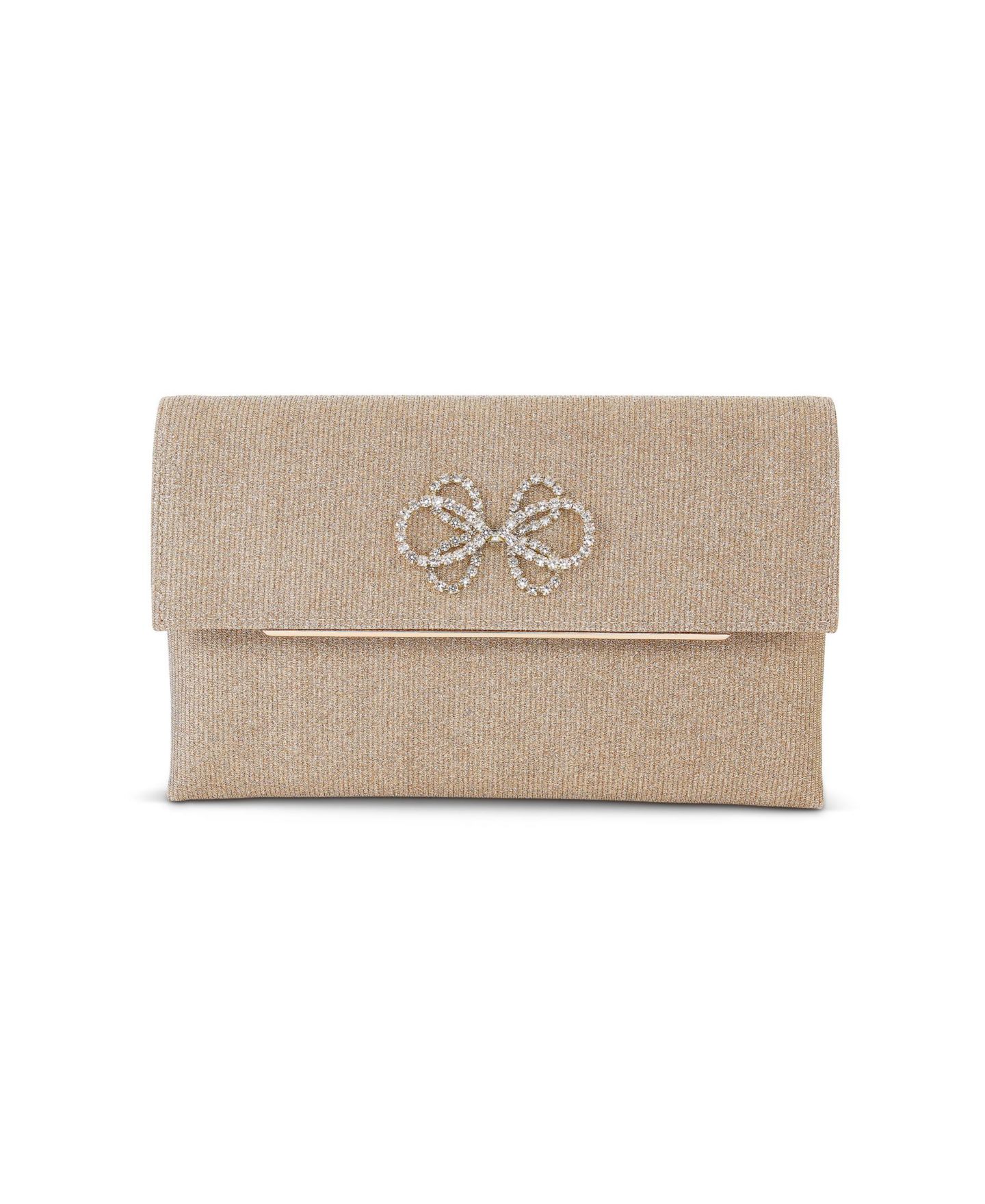 Женская сумка Jewel Badgley Mischka Millie Signature Frame Mini Pleated Satin Pouch, цвет: Золотой — фото 1