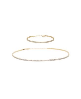 Sterling Silver 18k Gold Plated Cherie Tennis Necklace Bracelet Set - Gold 435$