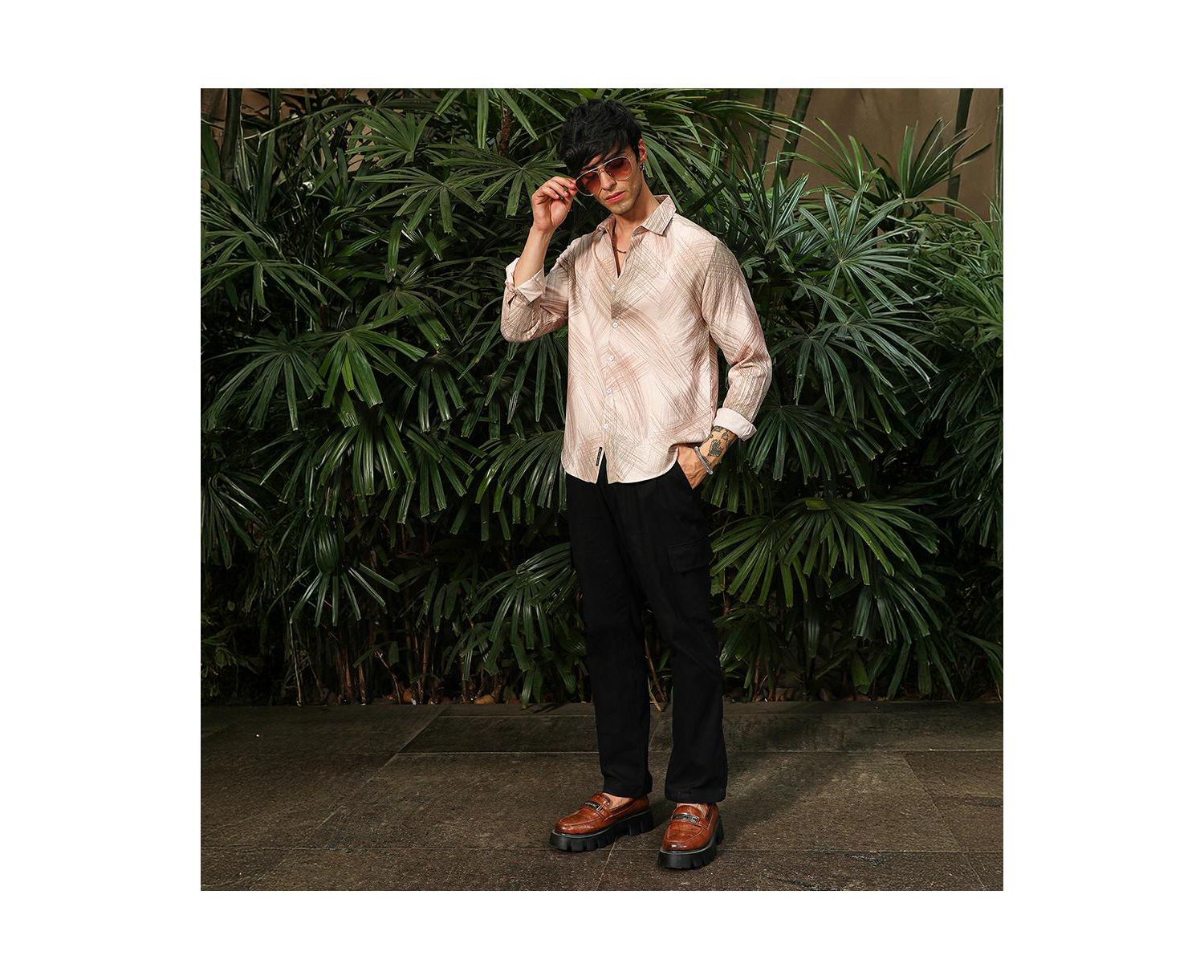 Men's Ecru Beige Soft-Brushed Shirt