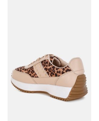 Womens Lepark Real Leather Leopard Print  Sneakers