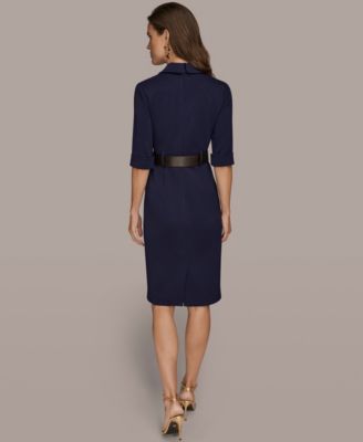 Women's 3/4-Sleeve Belted Sheath Dress