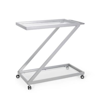 Z-Shaped Glass Shelves Locking Casters Bar Cart