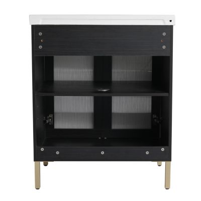 Streamdale Rustic Freestanding Vanity with Modern Acrylic Doors and Ceramic Basin