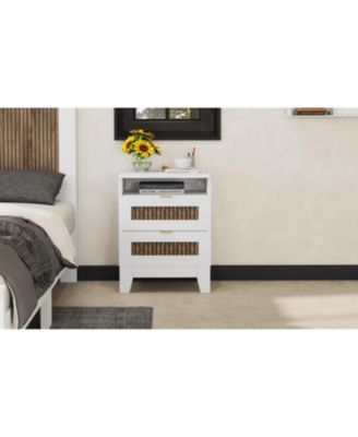 Farmhouse Nightstand with Drawer & Wooden Decoration