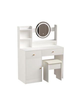  Vanity Desk with Mirror, Lights, and Cushioned Chair