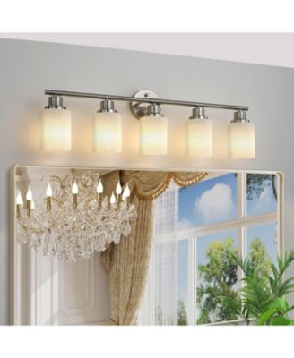5-Light Vanity Wall Sconce with Frosted Glass Shades in Brushed Nickel