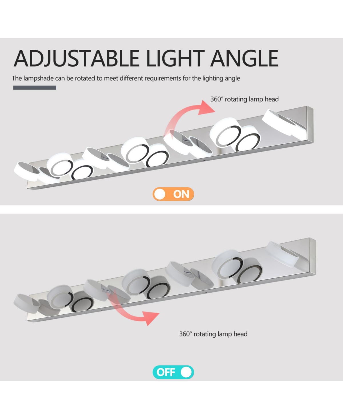 Streamdale Furniture Modern 7-Light Led Vanity Light - Chrome with Acrylic Shades - Dimmable, 52.2" Length