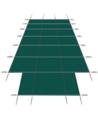 Pool Safety Cover, 16x32' Inground, Green, with 4x8' Step, Triple Stitched Mesh