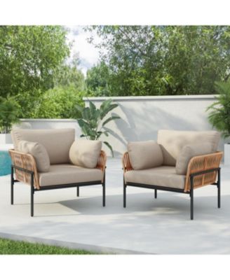 Streamdale Beige/Wood Rope Lounge Chairs (Set of 2), Natural/Modern style