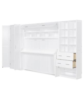 Full Size Murphy Bed Wall Bed with Closet Drawers and Shelves