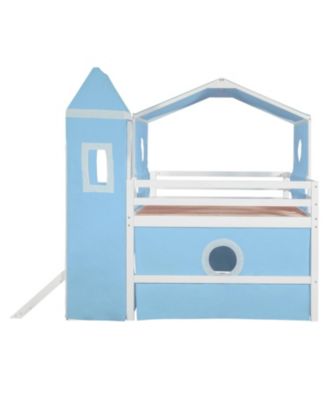 Full Size Loft Bed with Slide Tent and Tower