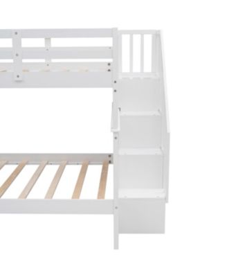 Full Size Wooden Stairway Full-Over-Full Bunk Bed w/ Storage