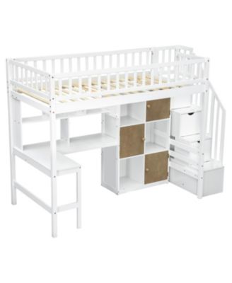 Twin Loft Bed with Desk Storage & Stairs