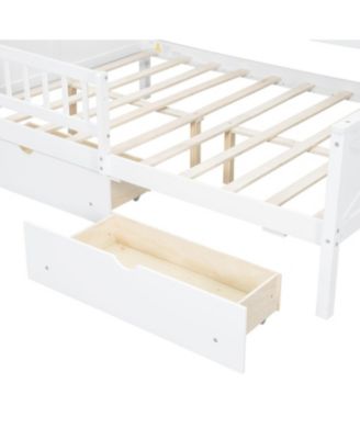 Wood Full House Platform Bed with LED & Storage