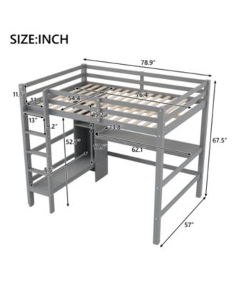 Full Size Wood Loft Bed with Multifunction Shelves and Under-bed Desk Bed