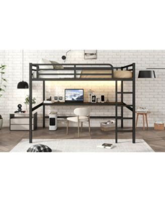 Queen Loft Bed with Outlet & LED - Black
