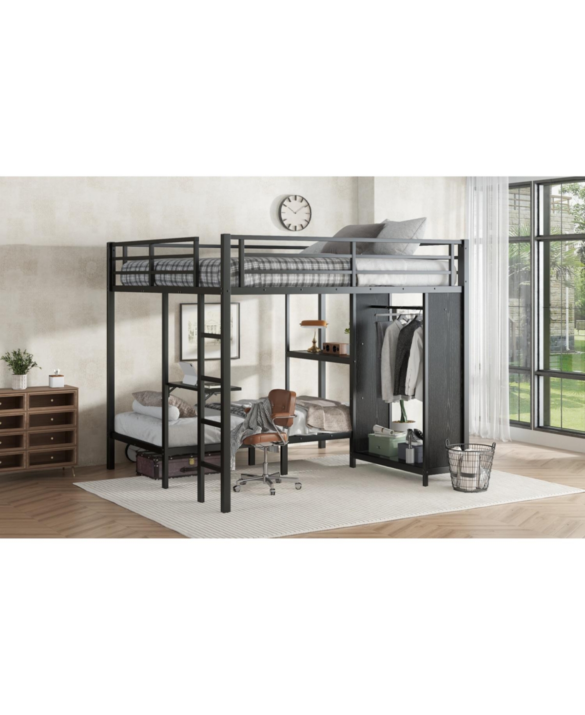 Streamdale Furniture King/Twin Xl Bunk Bed with Wardrobe & Desk - Black