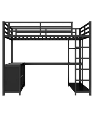 Metal Loft Bed with Wardrobe & Desk Full Size Black