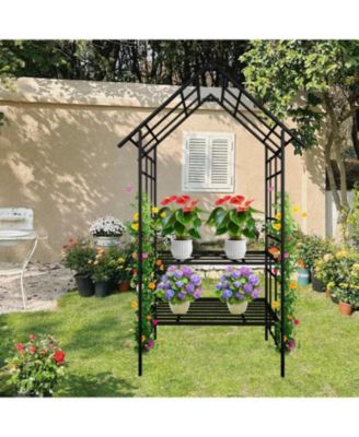 Metal Garden Arch Bench Flower Stand Climbing Plants Support Black