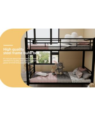 Twin Over Twin Metal Bunk Bed with Ladders & Guardrail