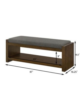47" Accent Bench with Shoe Rack Padded Seat Removable Cushion - Granite