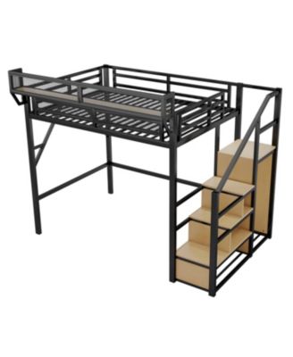 1 Count Metal Full Loft Bed with Stairs & Storage