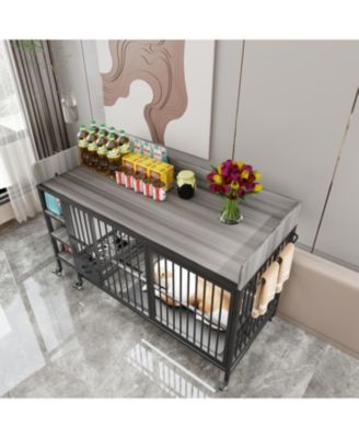 Large Pet Cage w/ Storage & Stainless Steel Bowls (Black/Gray)