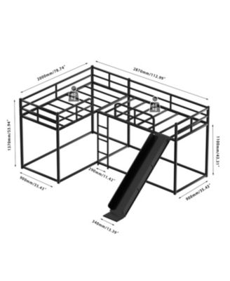 L-Shaped Bunk Bed with Slide and Short Ladder Black
