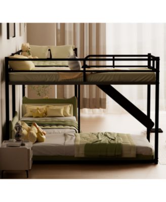 L-Shaped Bunk Bed with Slide and Short Ladder Black