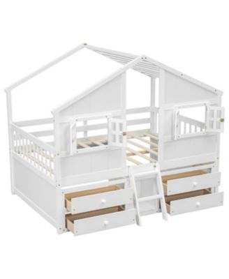 Loft Bed with Roof Windows & Storage - White
