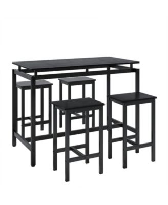 Black Bar Table Set with 4 Stools