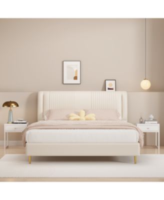 Modern White Nightstand with Drawer & Wood Knob