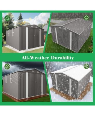 Streamdale 10x12FT Metal Garden Storage Shed, Double Door, Window, Waterproof - Grey