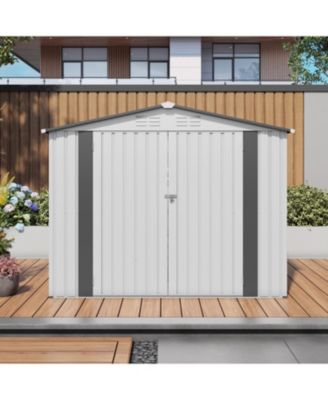 Streamdale 8x6 Metal Outdoor Storage Shed, Window, Lockable Door, White/Gray
