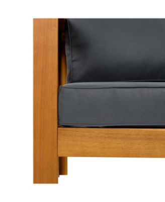 Acacia Wood Club Armchairs (Set of 2), Teak Finish, Dark Grey Cushions