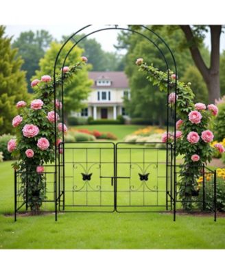 Metal Garden Arch Arbor Trellis with Gate - 7.15ft