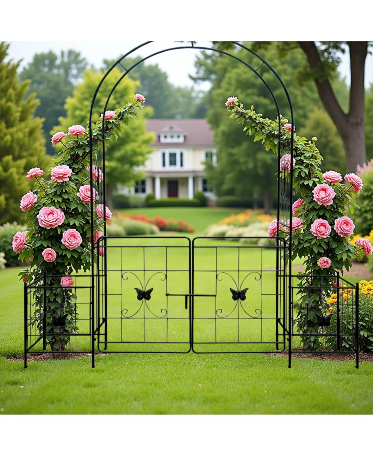 Streamdale Furniture Metal Garden Arch Arbor Trellis with Gate - 7.15ft