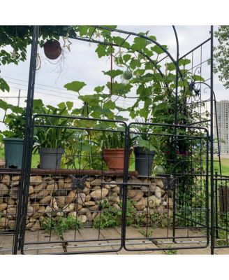 Metal Garden Arch Arbor Trellis with Gate - 7.15ft