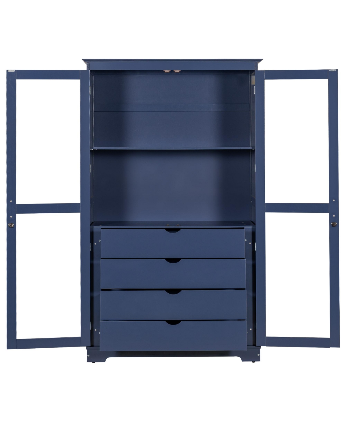 Streamdale Furniture Blue Kitchen Pantry Cabinet with Glass Doors & Drawers