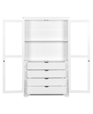  Kitchen Pantry Cabinet with Glass Doors & Drawers - White