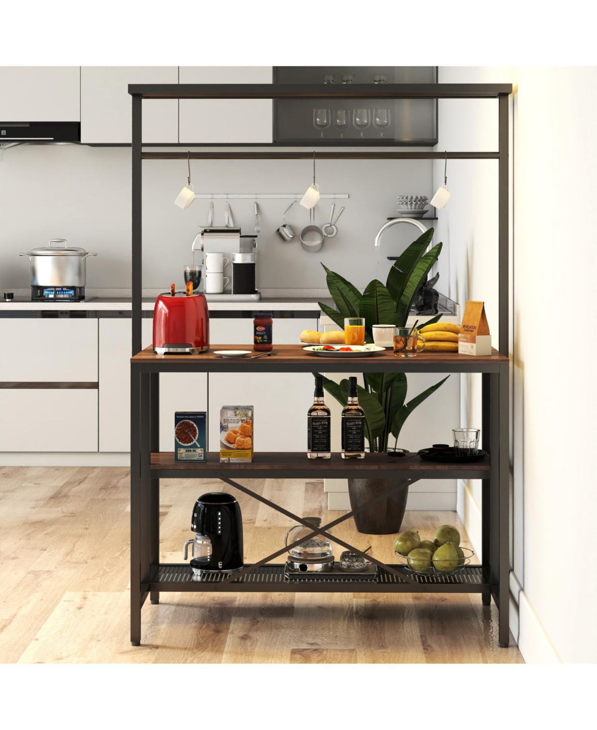 Streamdale Furniture Kitchen Island Baker's Rack Microwave Stand with Storage & 3 Hooks